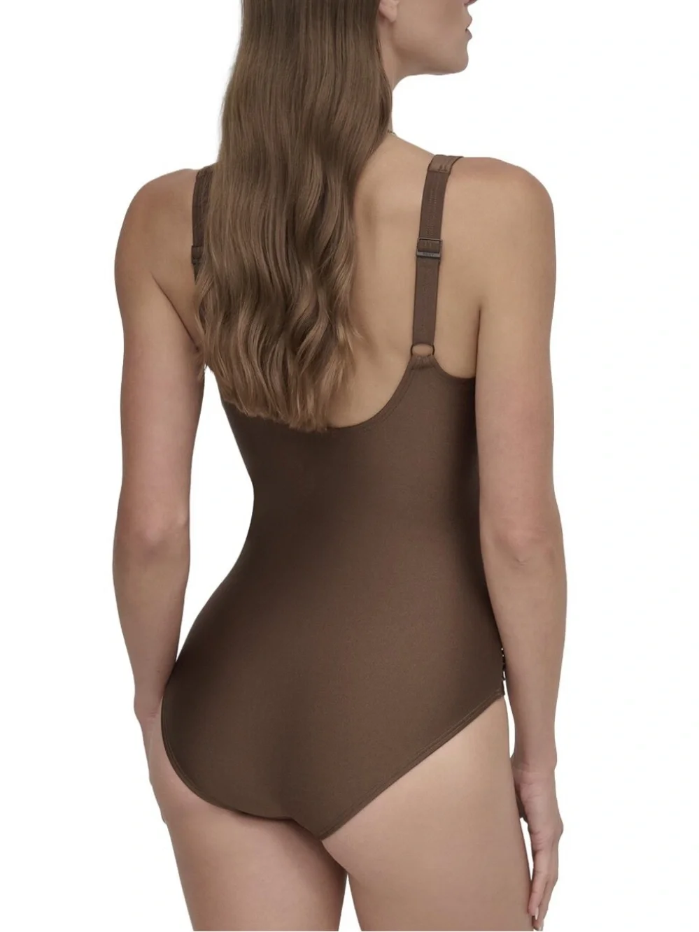 NWT DKNY Keyhole Twist Tummy Control One Piece Swimsuit Mocha Shimmer - Picture 2 of 9